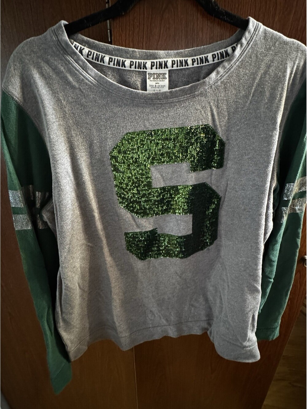 Victoria’s Secret PINK Michigan State Spartans L Sequin Varsity Shirt 2015